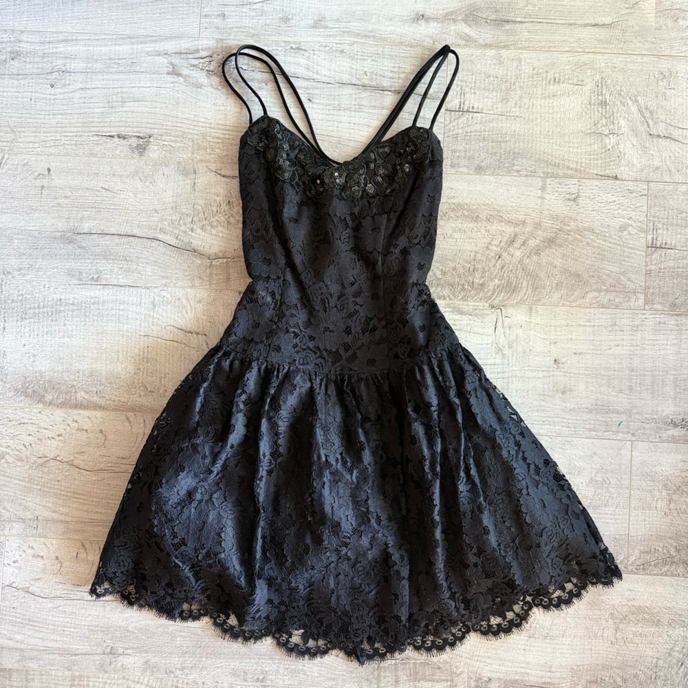 Scott McClintock Black Lace Dress with Drop Waist Sequins